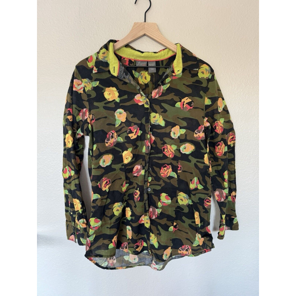 Fluent Life Floral Camo Button Down Shirt 100% Cotton Size LG